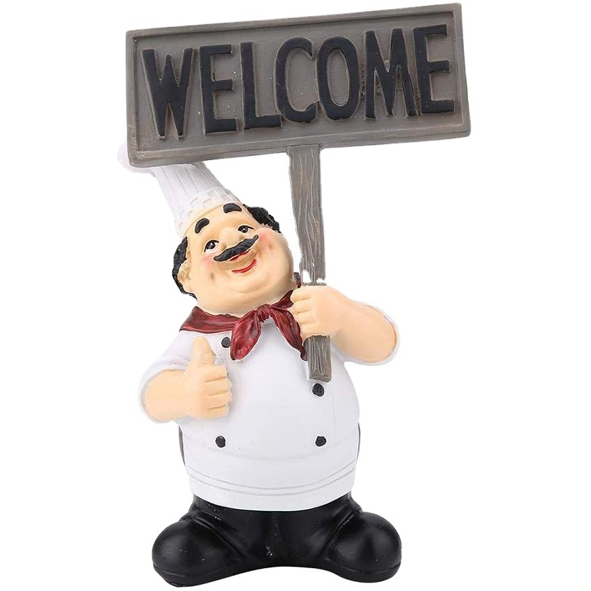 Resin Italian Fat Chef Restaurant Figurines Mini Statue Welcome Board Ornaments for Table Decoration