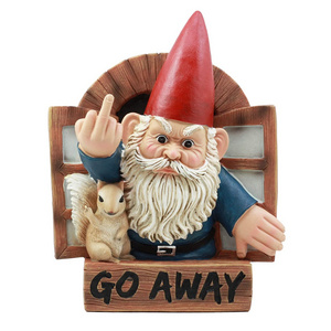 Go Away Rude Gnome and His Squirrel at The Window Flipping Off Guests Wall Decor Whimsical Grumpy Gnome Wall Plaque