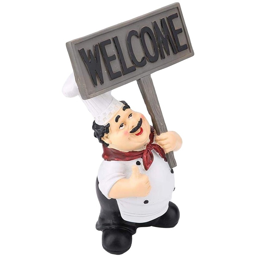 Resin Italian Fat Chef Restaurant Figurines Mini Statue Welcome Board Ornaments for Table Decoration