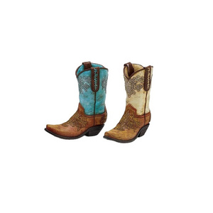 Hand-Painted Resin Cowboy Boot Vases Set of 2