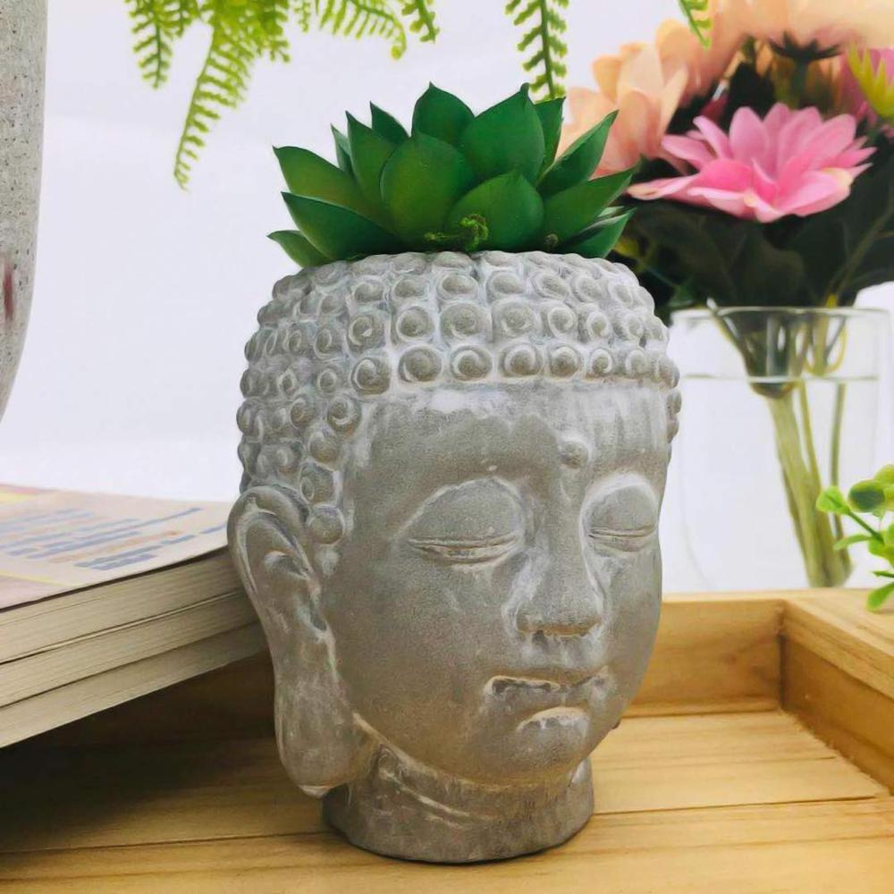 Wholesale Serene Buddha Head Planter  Flowerpot Cement Buddha Head Planter Pot for Outdoor Indoor Decor