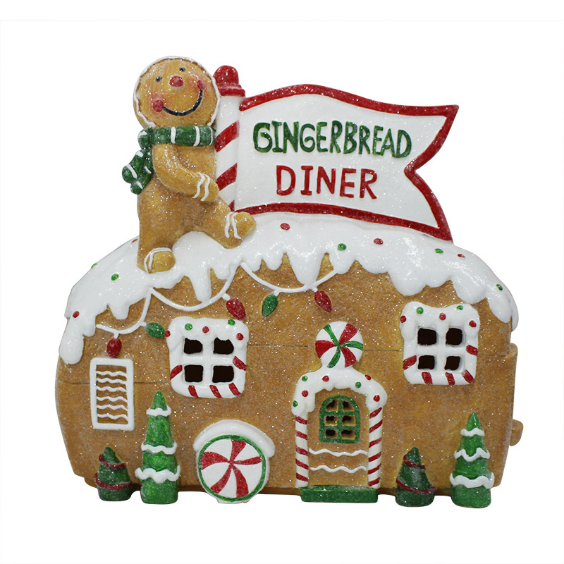 Glitter LED lights Christmas Car Gingerbread Diner House For Decoration