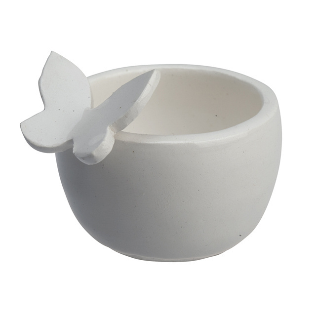 White Polish Ceramic Candle Jar Butterfly Candle Holder