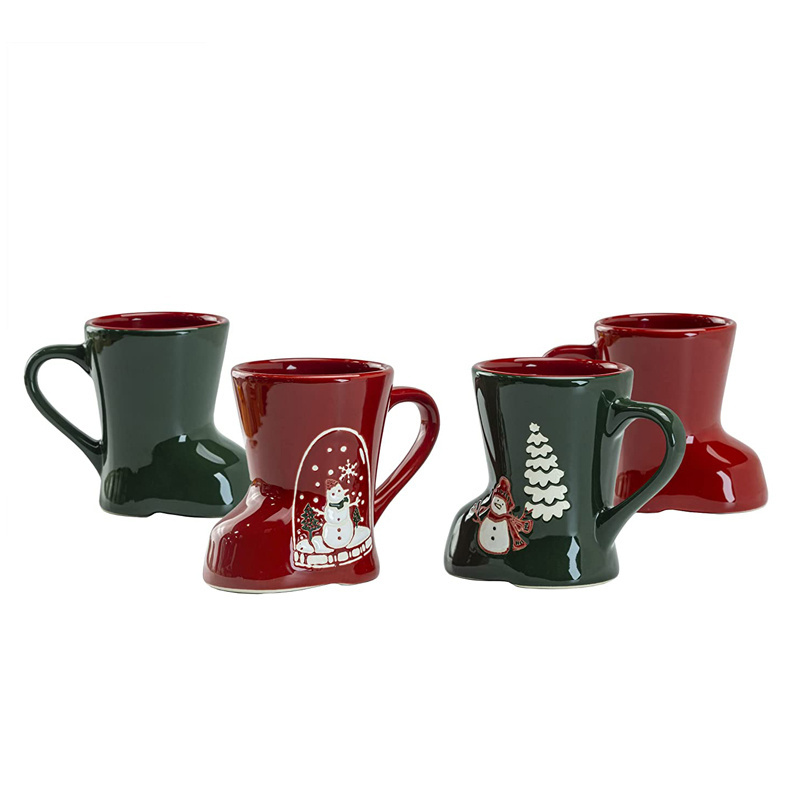 Novelty Christmas Snowman Santa Boot Shaped Ceramic Coffee Mugs