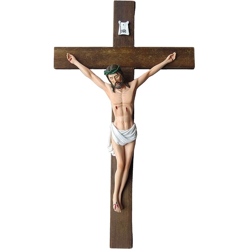 Jesus Christ on Wall Cross 12'' Crucifix Solid Wood Cross High Resin Statue figurine