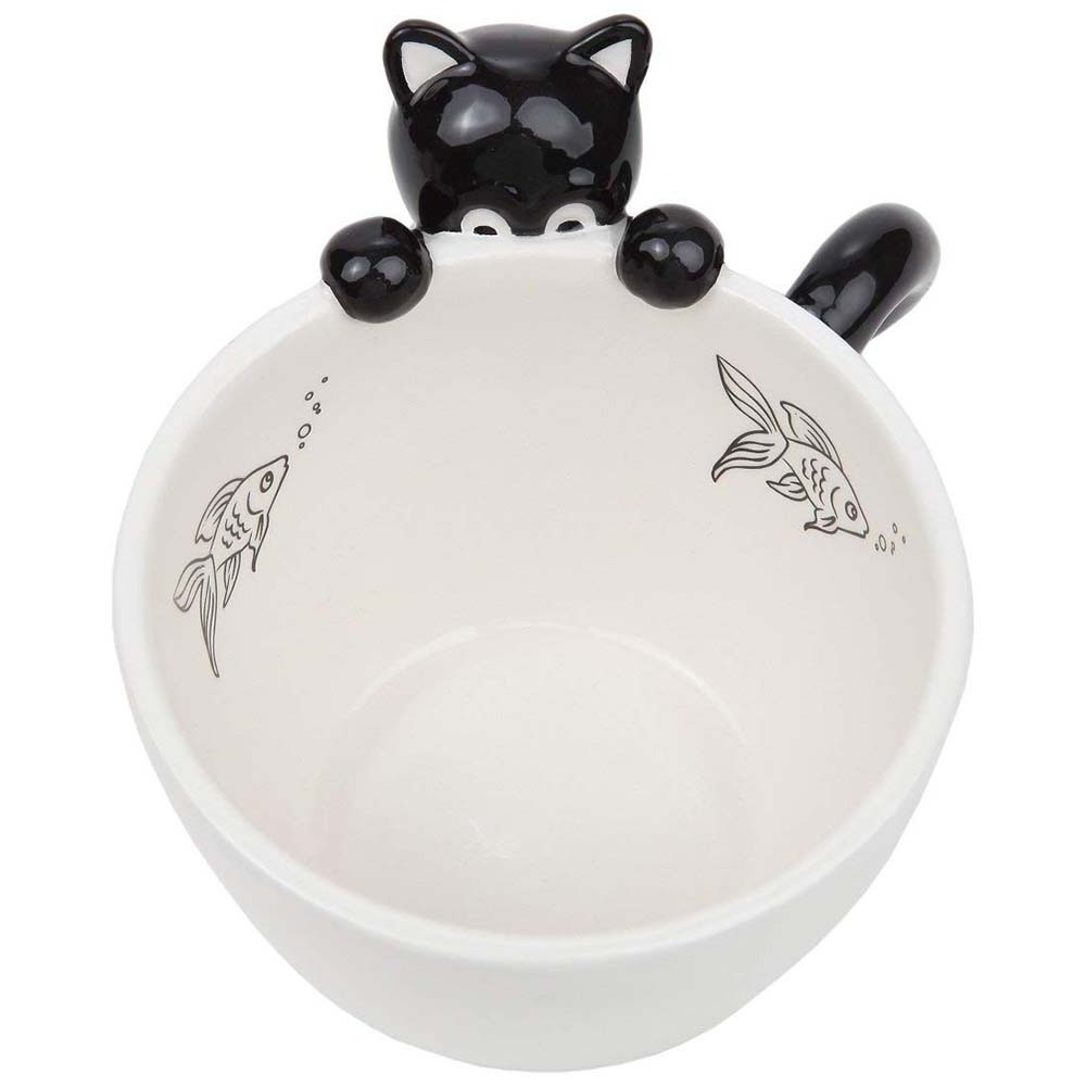 Cute Fishing Black Cat Ceramic Porcelain Coffee 3D Mug