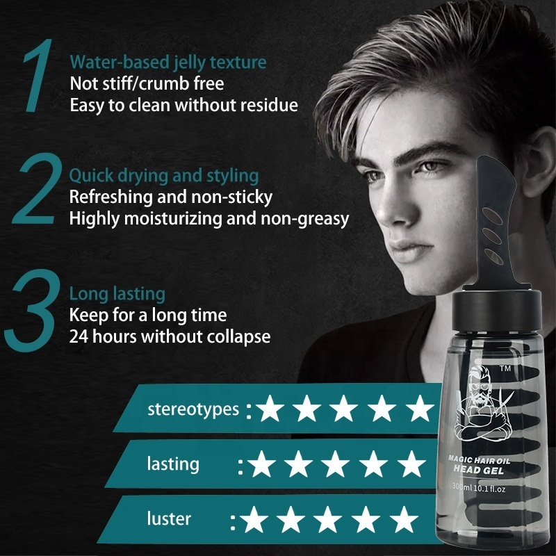 Hot Selling Styling Hair Gel For Men Comb Moisturizing And Strong Hold Styling Gel Maginc Hair Oil Head Gel With Comb