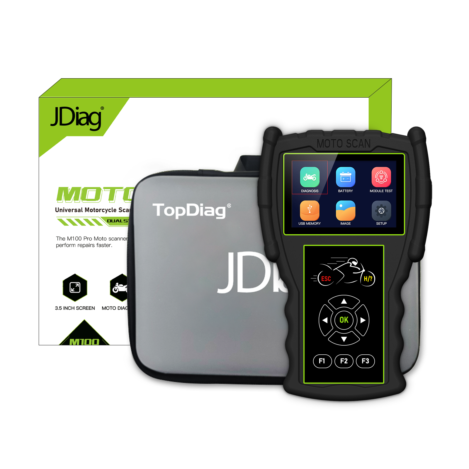 JDiag M100 Pro Motorcycle Scanner D87 D88 Function Diagnostic Tool Simple Version 3.5-inch Color Screen Battery Tester