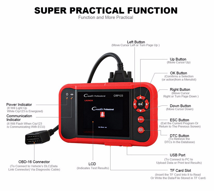 Newest launch creader  crp123e crp123  obd2 123e automotriz diagnostic scanner tool