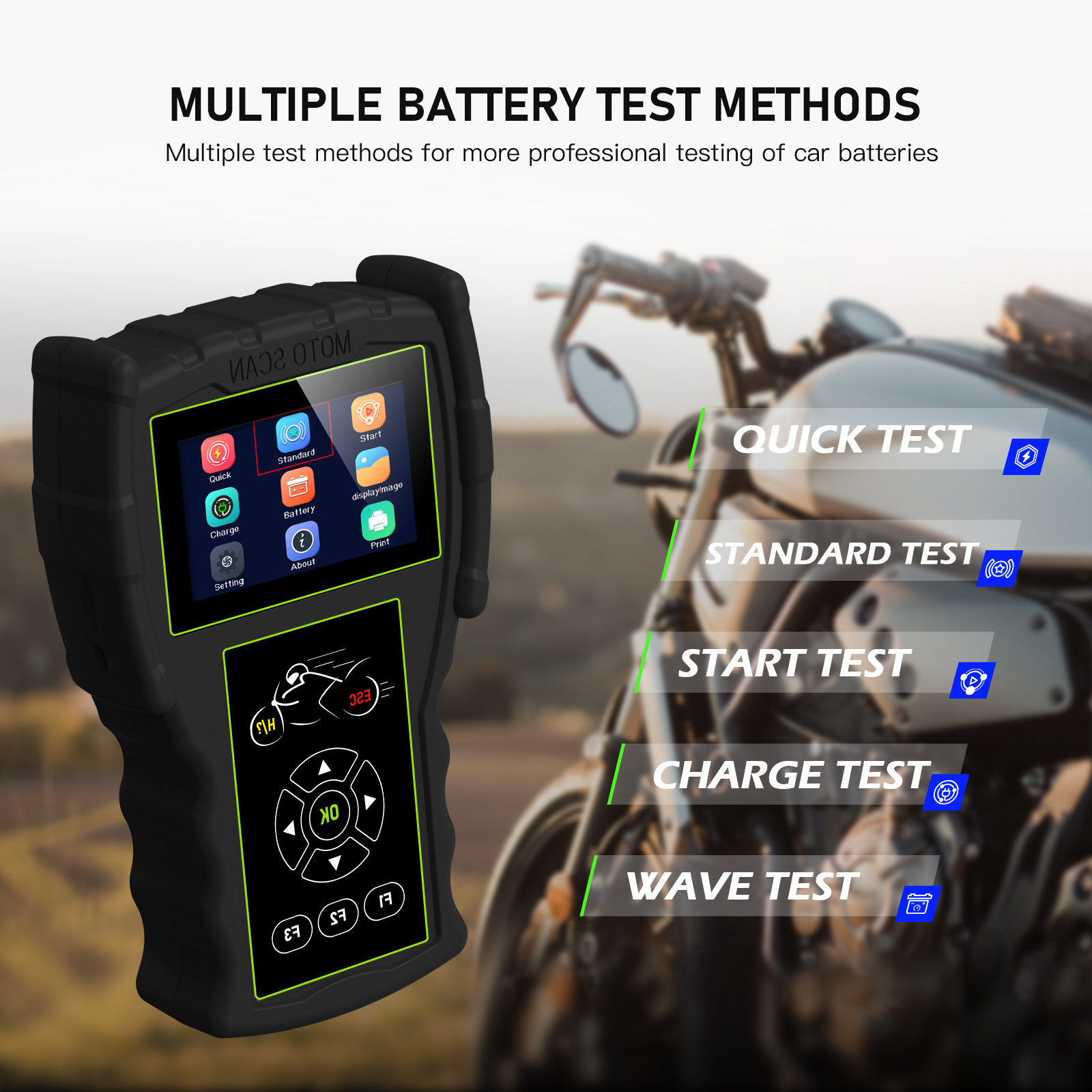 JDiag M100 Pro Motorcycle Scanner D87 D88 Function Diagnostic Tool Simple Version 3.5-inch Color Screen Battery Tester