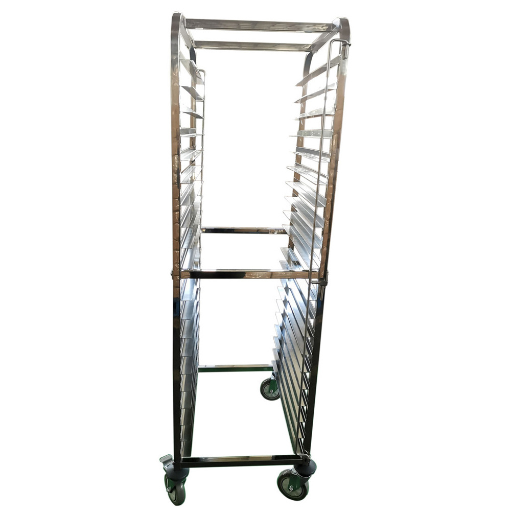 OEM DOM Xiangying Commercial Stainless Steel 20 Sheet Bun Pan Bakery Rack, food service utility cart trolley with wheels