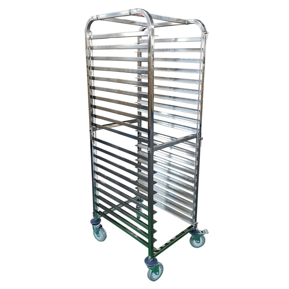 OEM DOM Xiangying Commercial Stainless Steel 20 Sheet Bun Pan Bakery Rack, food service utility cart trolley with wheels