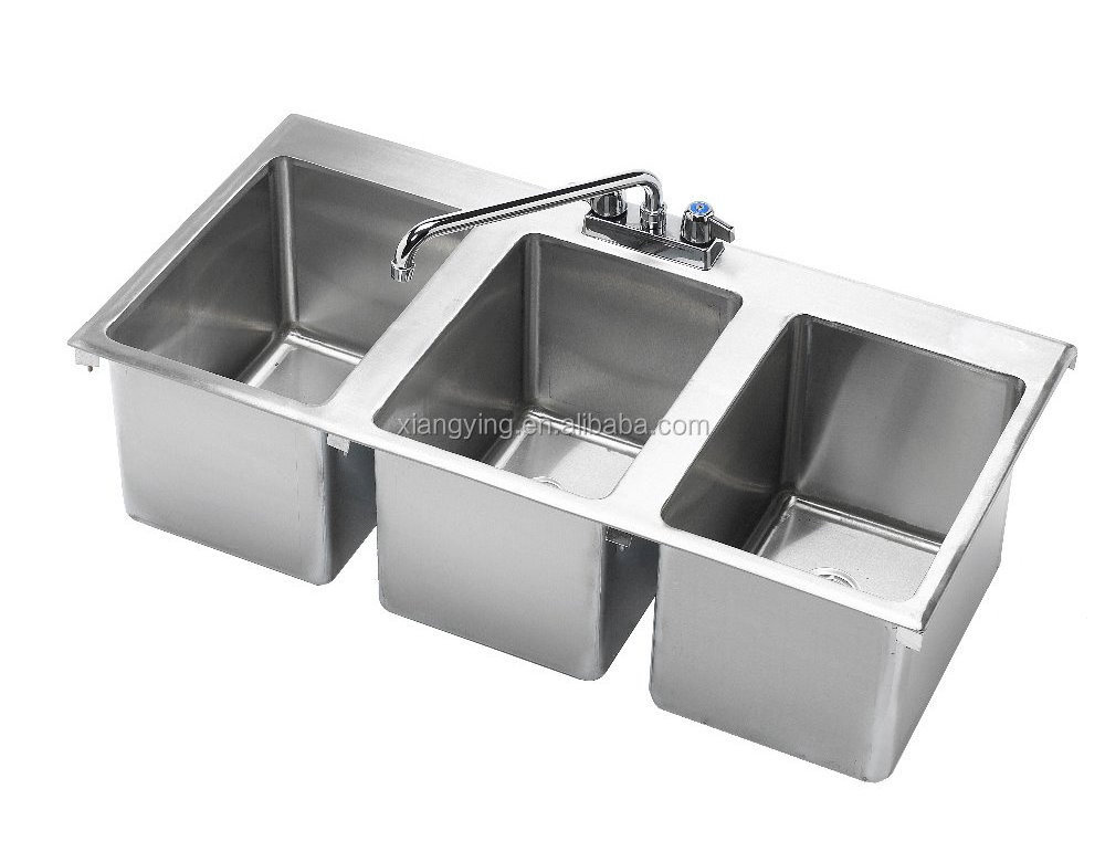 NSF Approval Stainless Steel Three Tubs Drop In Kitchen Sink