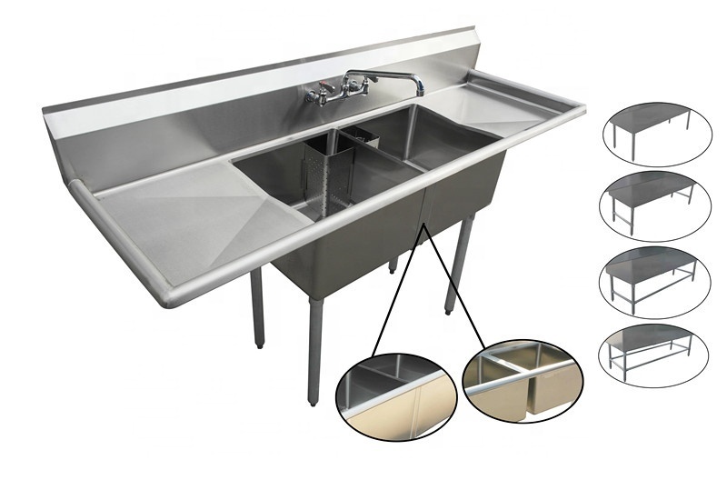 OEM ODM 430 304 201S/S commercial kitchen sink with S/S solid shelf with aluminum corner bracket for Sale