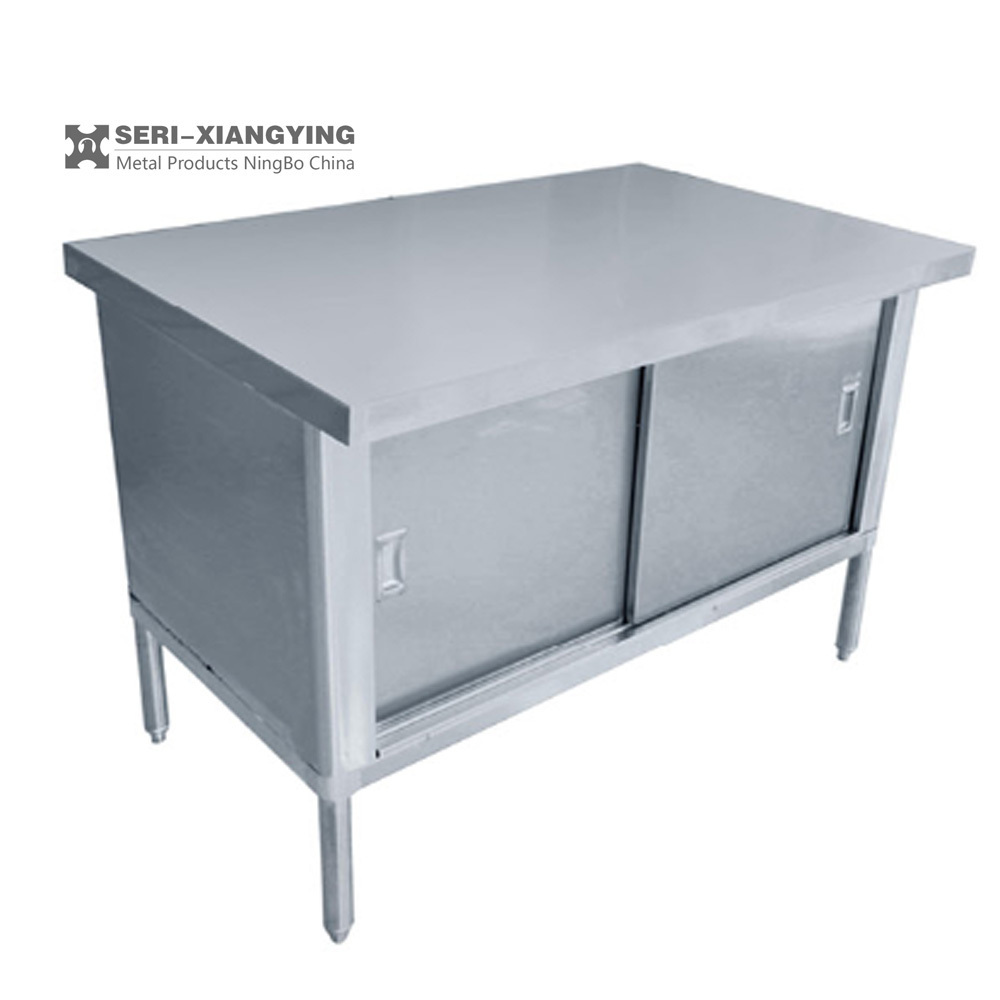 NSF Approval commercial Stainless Steel Kitchen Dish Cabinet With Sliding Door heavy duty workbench