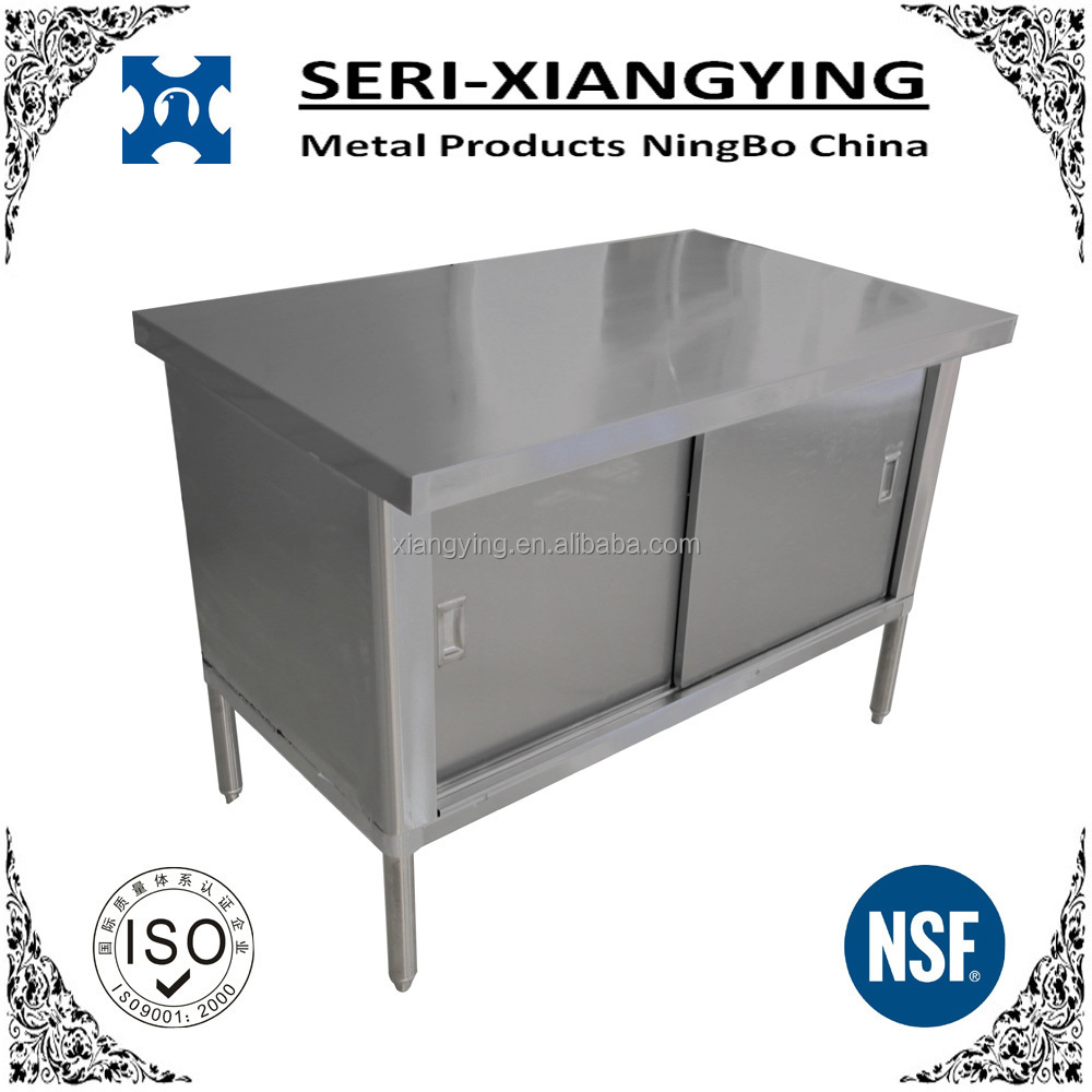 NSF Approval commercial Stainless Steel Kitchen Dish Cabinet With Sliding Door heavy duty workbench