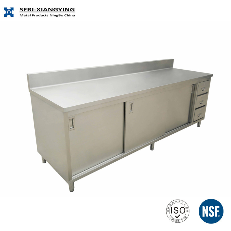 NSF Approval Big Size Stainless Steel Kitchen Cabinet / Commercial Cabinet with Multi Drawers and Sliding Door