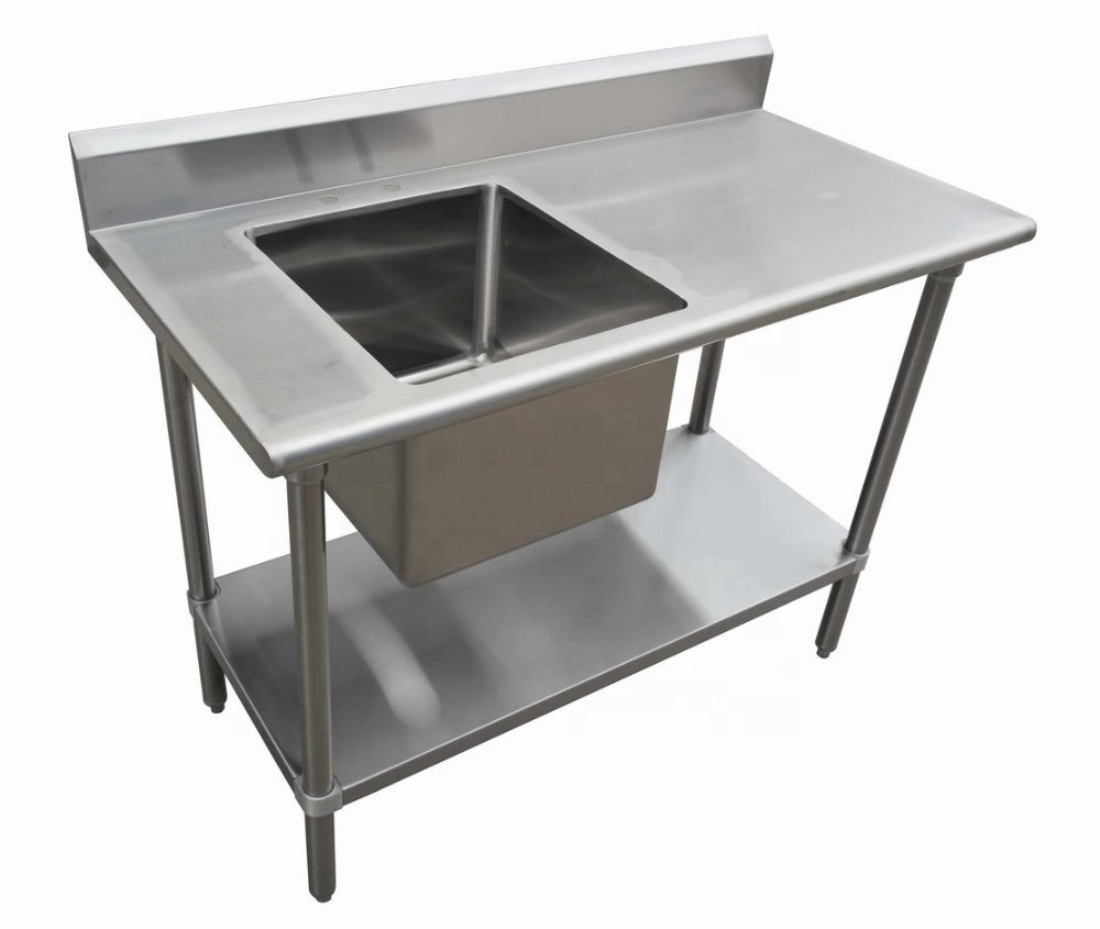 OEM ODM 430 304 201S/S commercial kitchen sink with S/S solid shelf with aluminum corner bracket for Sale