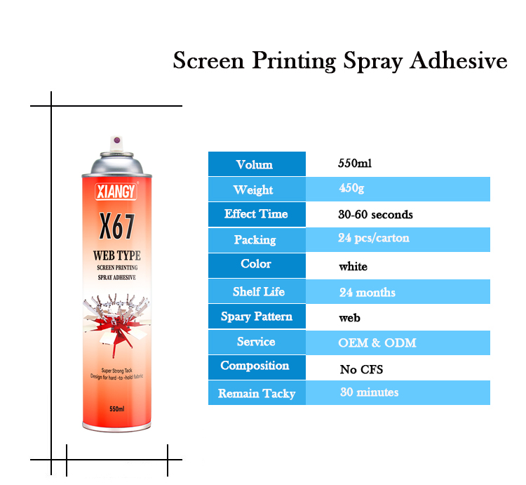 Xiangy X67 screen printing spray glue web spray pattern