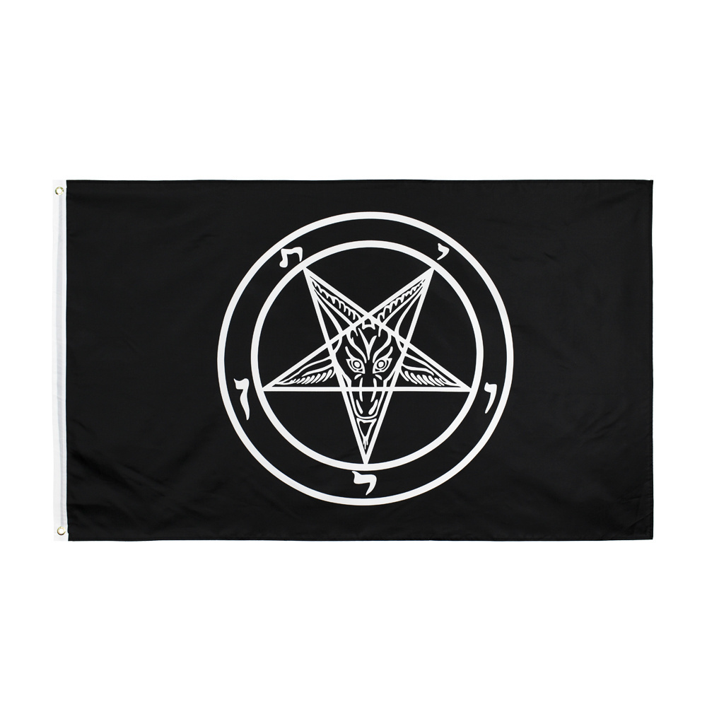 Ready to Ship 100% Polyester 3x5ft Stock Black Baphomet Church of Satan Flag