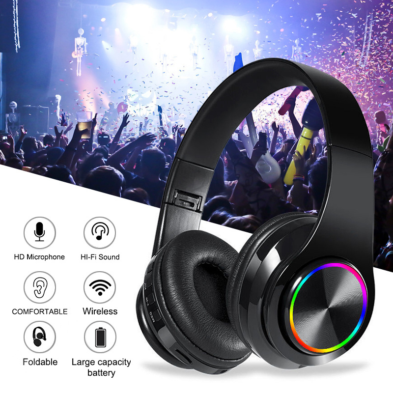 B39 Wireless Headphones Portable Folding Headset MP3 Player With Microphone LED Colorful Lights BT Headset with UV