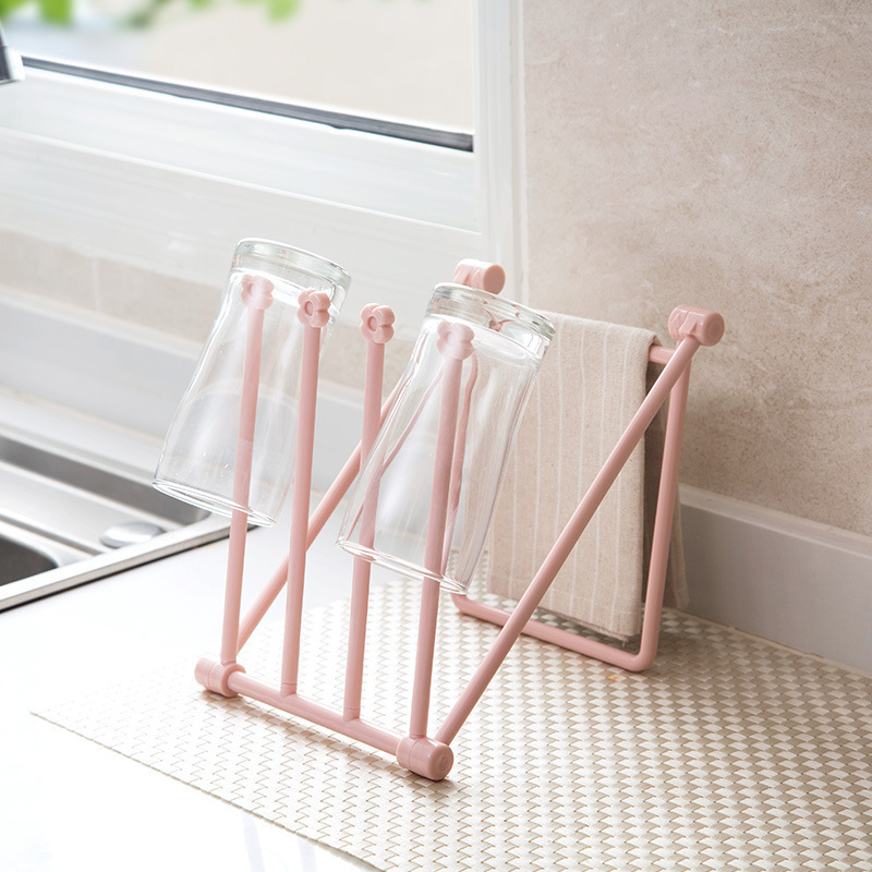 Foldable vertical dishcloth kitchen towel rack, non perforated countertop storage water cup Plastic  Sink Rag Organizer Vertical