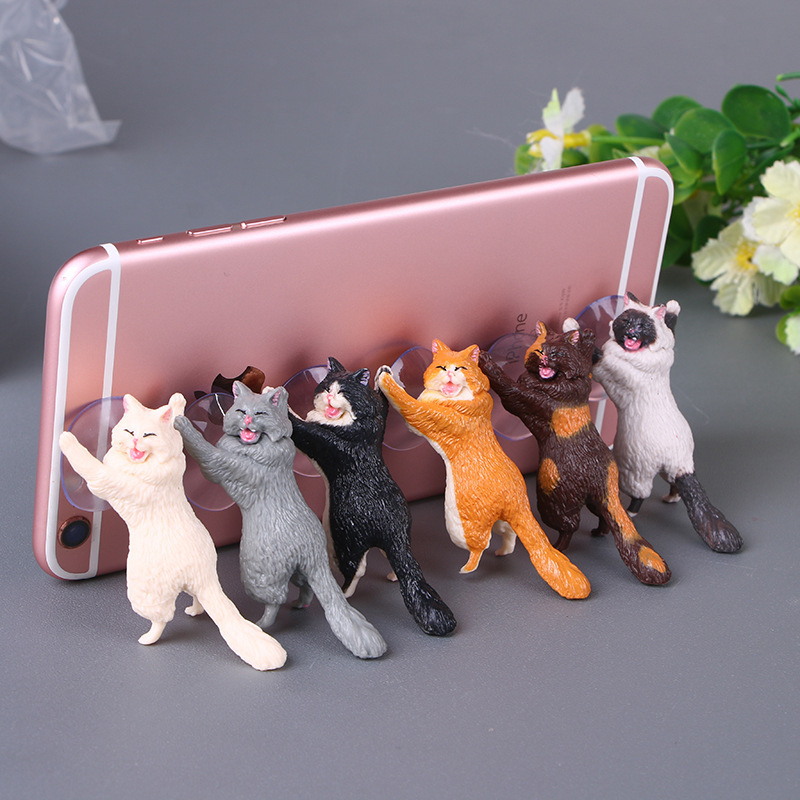 Creative desktop kitten rescue suction cup phone lazy holder cartoon cute little gift activity The same kitty gentleman gashapon