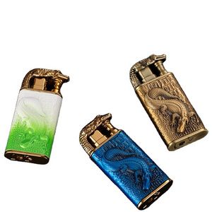 New Double Fire Crocodile Head Gas Lighter Metal Stereo Relief Direct Charge Conversion Open