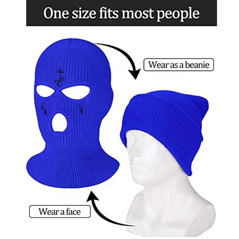 Wholesale Ski Mask Funny Winter Rapper Bandit Knitted Custom Embroidery Unisex Full Face Ski Mask Cover 3  Hole Balaclava Hats