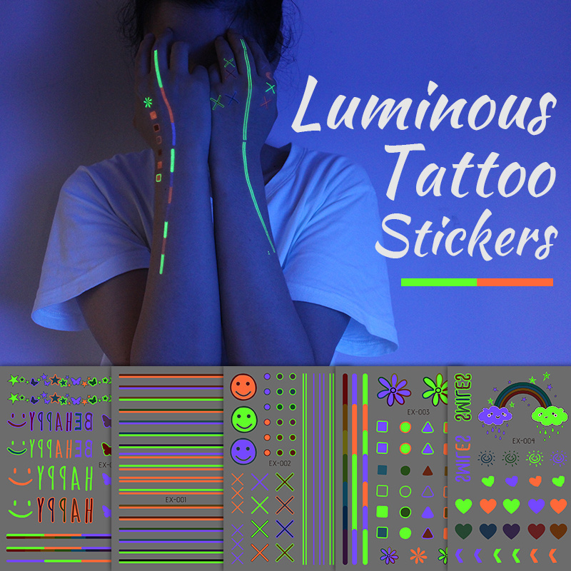 Mixed Styles Glow In Dark Mysterious pattern Tattoo Outer Space Glitter Tattoo Temporary Stickers