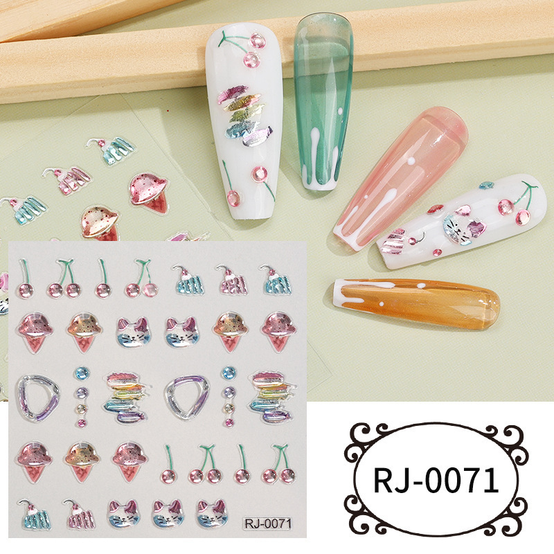 2024 Gel Nail Art Autumn Leaf Fruits Stickers Adhesive 5D Embossed Nail Decoration 5D Nail Art Stickers