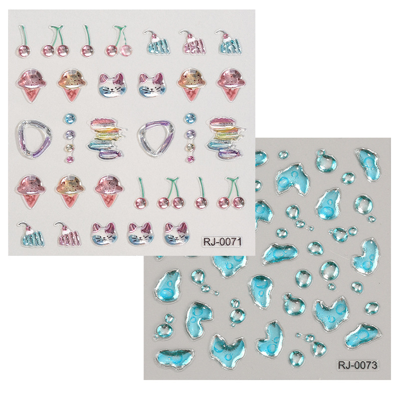 2024 Gel Nail Art Autumn Leaf Fruits Stickers Adhesive 5D Embossed Nail Decoration 5D Nail Art Stickers