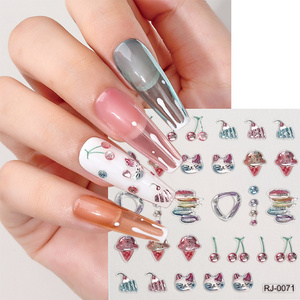 2024 Gel Nail Art Autumn Leaf Fruits Stickers Adhesive 5D Embossed Nail Decoration 5D Nail Art Stickers