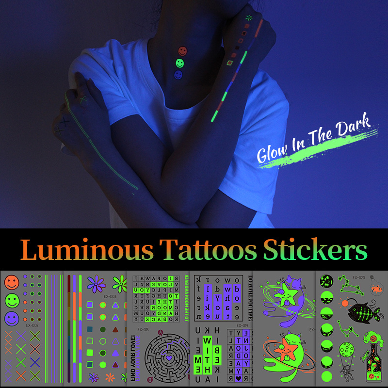 Mixed Styles Glow In Dark Mysterious pattern Tattoo Outer Space Glitter Tattoo Temporary Stickers