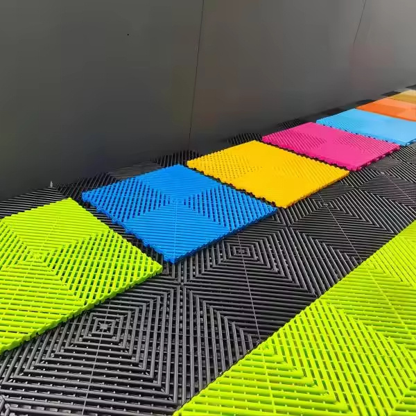 Modular diamond garage flooring for outdoor and indoor garage floor protection