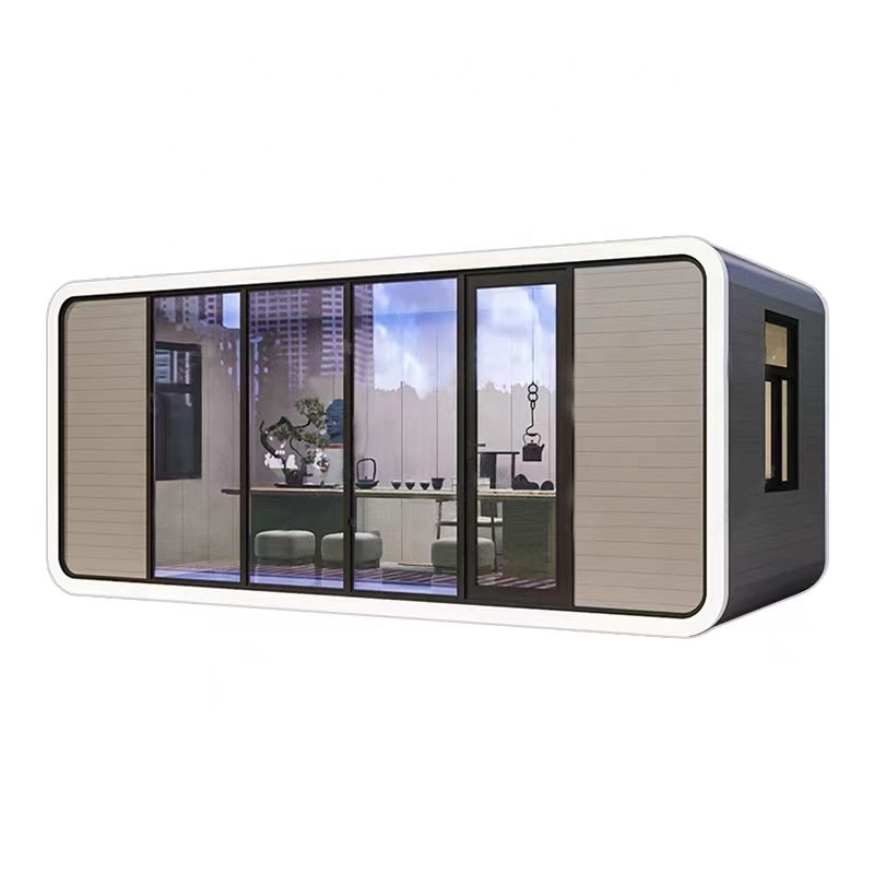 K New Product Travel Trailer Apple Cabin Prefabricated Flat Pack Modular Container House On Wheels  camping pod