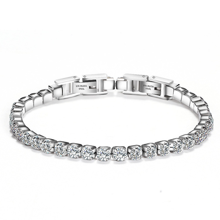 Fashion Luxury Jewelry Stainless Steel Classic Design Adjustable Chains Inlaid Cubic Zircon Tennis Bracelet for Women