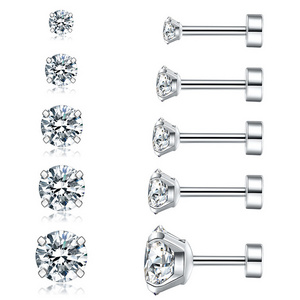 Hot Selling Stainless Steel Silver Cubic Zirconia Stud Earrings Jewelry 316L Hypoallergenic Surgical Steel Piercing Earrings