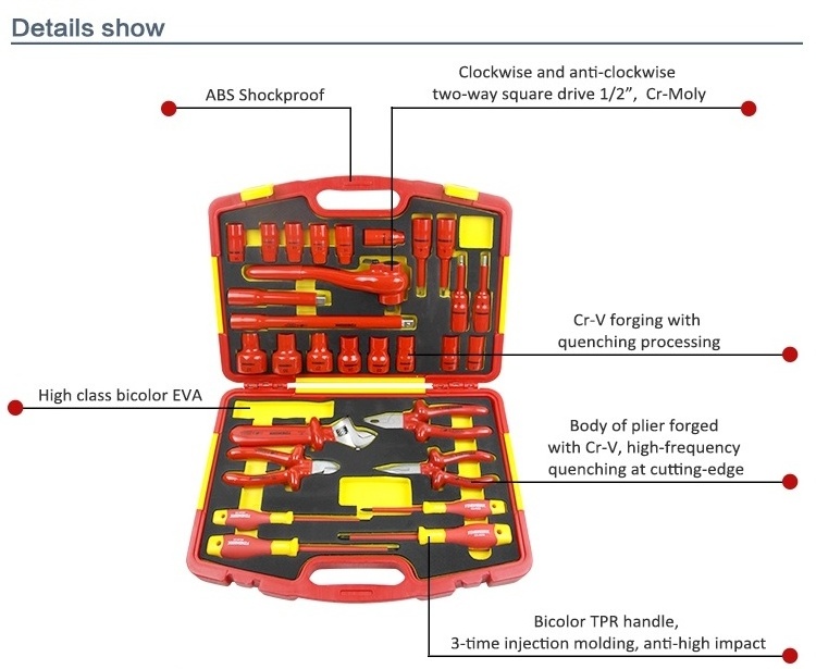 FINEWORK 99LB003 29PCS 1000V VDE Insulated Hand Tool Box Set