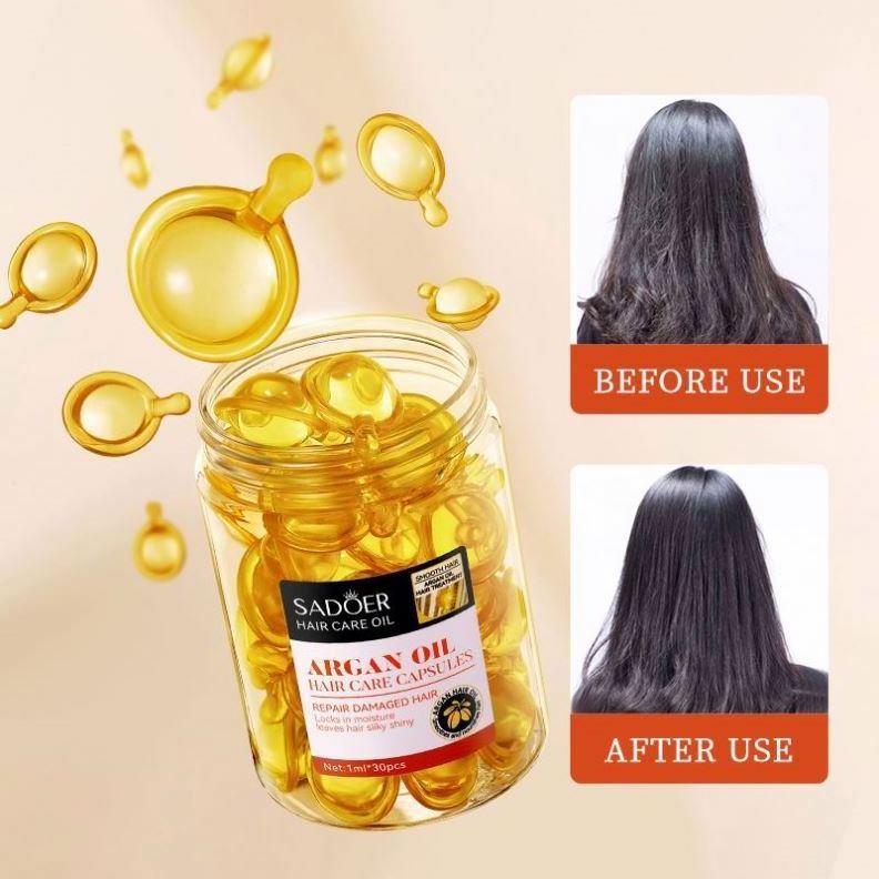 Sadoer Smoothing Private Label Repair Nourishing Moisturizing Hair Argan Vitamins Oil Capsules