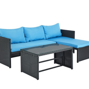 Patio Wicker Furniture Garden Sofa Set 3 Pieces Wicker Corner Lounger Set Outdoor Rattan Sofa Set For Courtyard