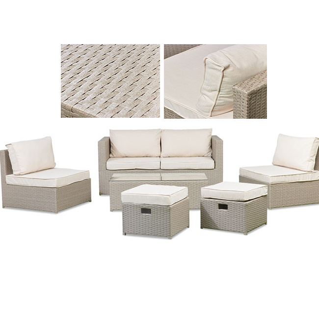 High Quality 6 Pieces Beige Outdoor Leisure Lounge Sectional Outdoor Furniture Garden Sofa Set