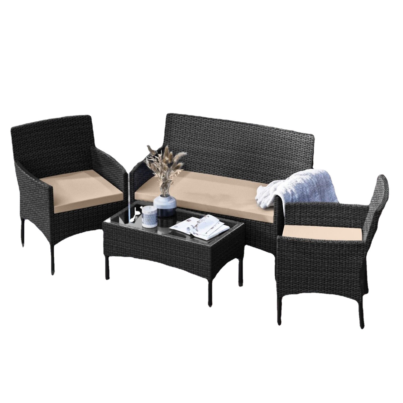 Outdoor Rattan Furniture Set - 4 Pieces for Garden Patio Sofa Sale