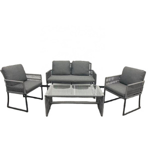 Grey 4pcs Contemporary Modern Grey Aluminum Frame Wicker Exterior Outdoor Furniture Conversation Set  rattan furniture