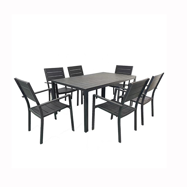 High Quality 6 Chairs And Table Aluminum Outdoor Garden Cafe Restaurant Black Table Chairs Dining  Outdoor Furniture