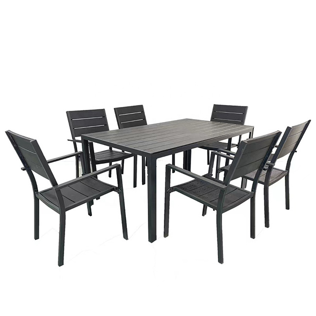 High Quality 6 Chairs And Table Aluminum Outdoor Garden Cafe Restaurant Black Table Chairs Dining  Outdoor Furniture