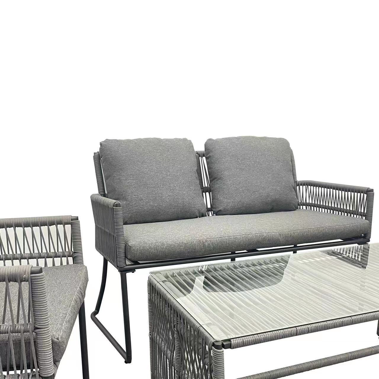 Grey 4pcs Contemporary Modern Grey Aluminum Frame Wicker Exterior Outdoor Furniture Conversation Set  rattan furniture