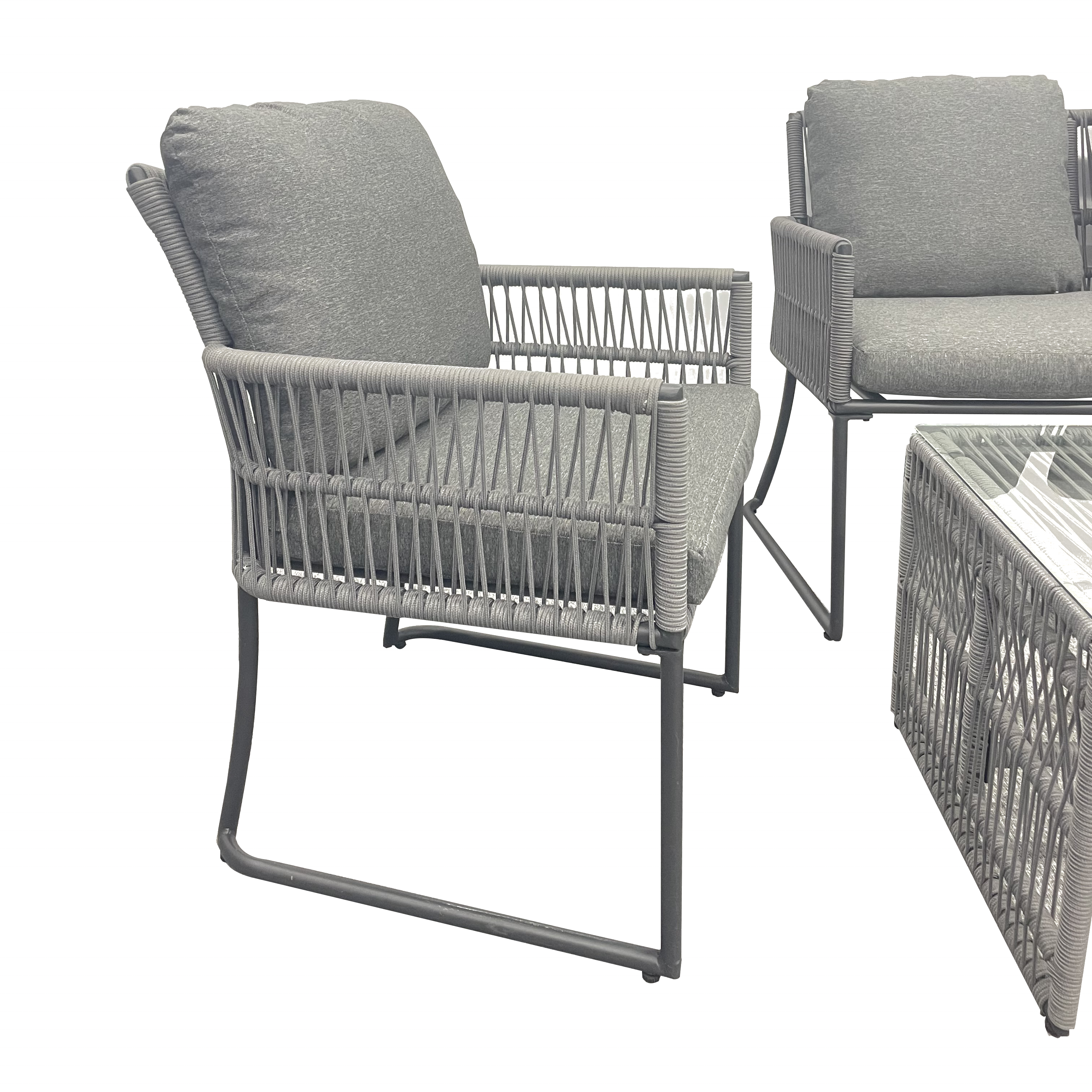 Grey 4pcs Contemporary Modern Grey Aluminum Frame Wicker Exterior Outdoor Furniture Conversation Set  rattan furniture