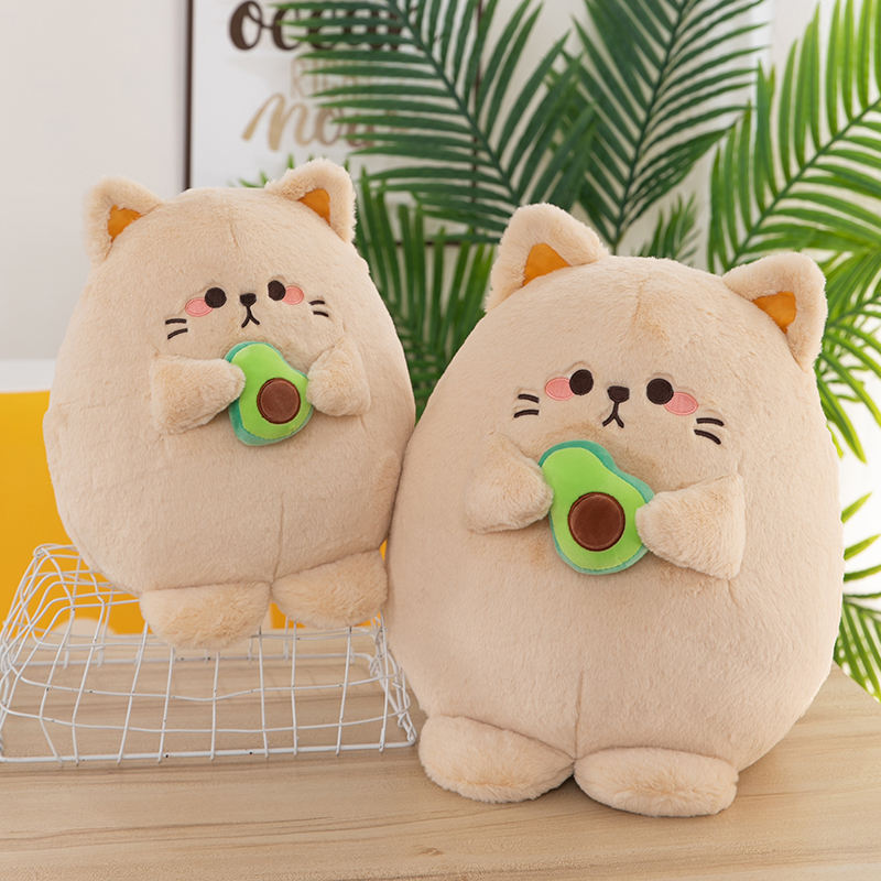 Factory price round rabbit plush grab doll child gift kitten stuffed animal plush toy bear cat with avocado