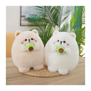 Factory price round rabbit plush grab doll child gift kitten stuffed animal plush toy bear cat with avocado